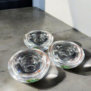 Shannon Crystal Heavy Glass Votive Candle Holder Set 3 Round Ireland Glass VTG